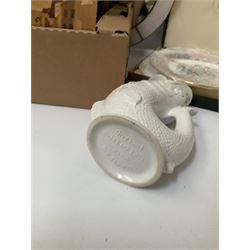 Wade Gluggle jug in white colour way, Mulberry Hall boxed commemorative plates, wooden boxes and pink circular wall mirror