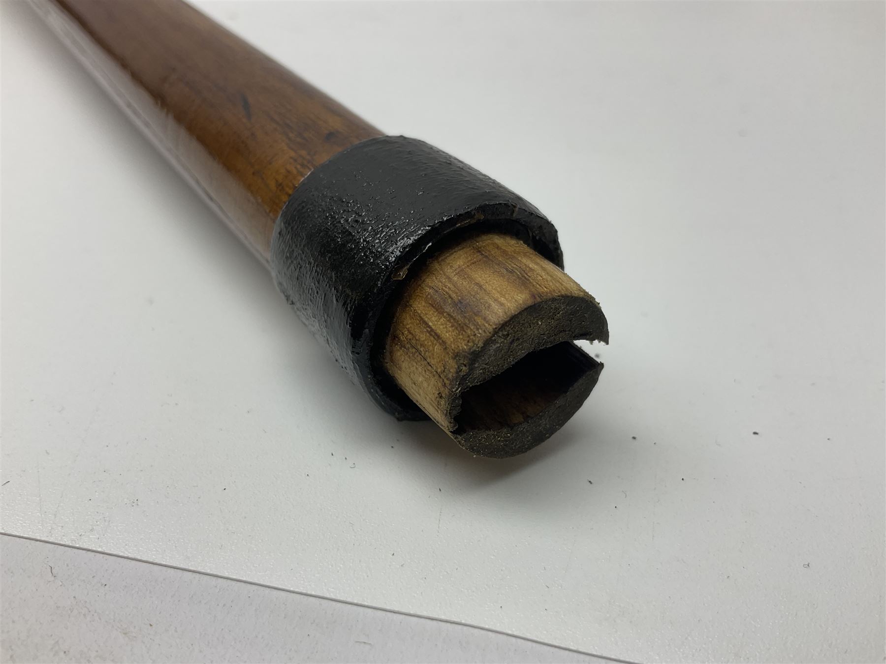 Leather covered swagger/sword stick with 40cm steel blade L62cm overall; another ash sword stick with 30cm diamond section steel blade; pair of fencing foils, the blades marked Solingen; two reproduction flintlock pistols; and 92cm inert cartridge belt (7)