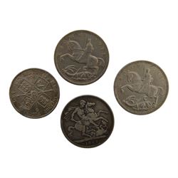 Queen Victoria 1887 silver double florin coin, Queen Victoria 1889 silver one crown coin, ...