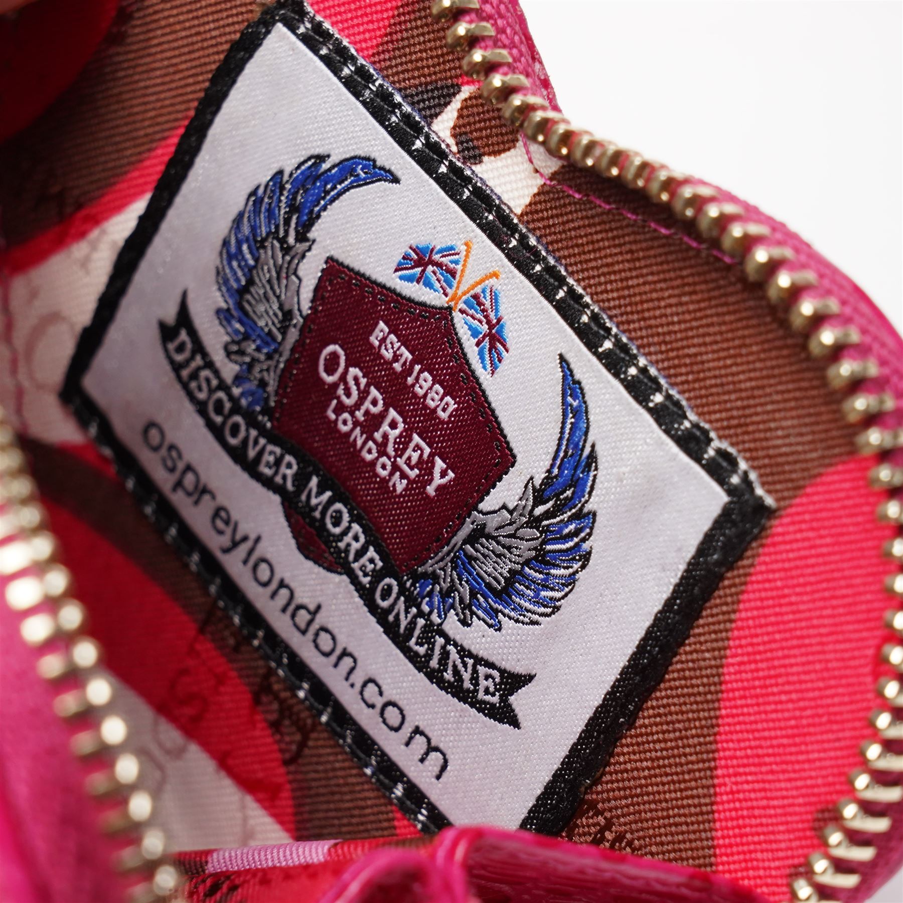 Osprey London - small heart-shaped coin zip purse, in pink mock-crocodile embossed leather, with gold-tone hardware