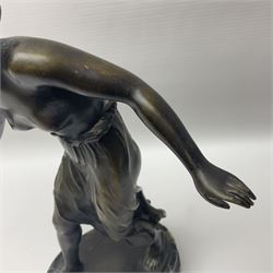 After C. Rochlitz, bronze, modelled as a semi nude female figure, upon a marble plinth, overall H31cm