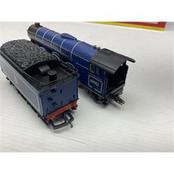 Hornby '00' gauge - Coronation Class 4-6-2 locomotive 'Duchess of Gloucester' No.6225 in LMS maroon; Class A1/A3 4-6-2 locomotive 'Flying Scotsman' No.4472 in LNER green; Class 9F 2-10-0 locomotive 'Evening Star' No.92220 in BR green; all boxed; and Class A1/A3 4-6-2 locomotive 'Prince Palatine' No.60052 in BR blue; unboxed (4)