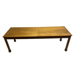 Late 19th century oak dining table, rectangular top over square supports