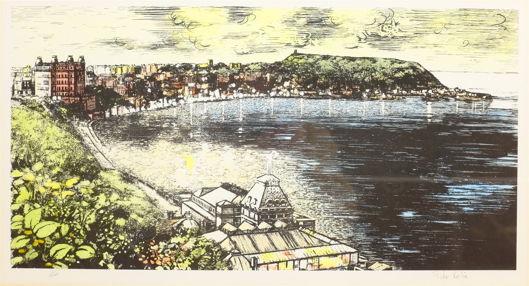 Peter Maslin (British Contemporary): The Spa and South Bay Scarborough, limited edition coloured lithograph signed and numbered 1/200 in pencil 29cm x 53cm; after Percy Hope: Grand Hotel and Rotunda, colour print 34cm x 48cm; Brian Seals (British Contemporary): Scarborough from Cayton Bay, watercolour signed 27cm x 37cm (3)