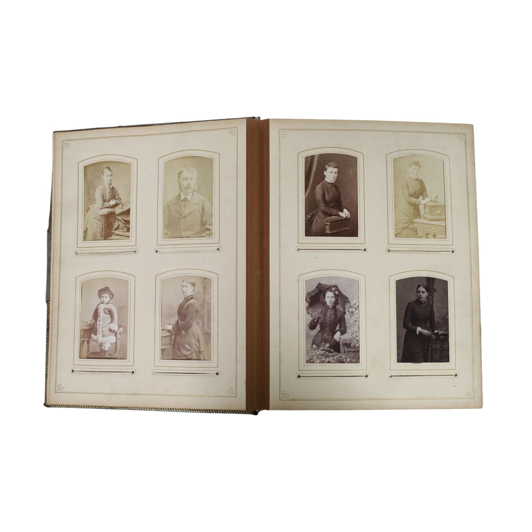 Two Victorian photograph albums, containing a collection of full and portrait Cartes de Visite, photographs and other ephemera