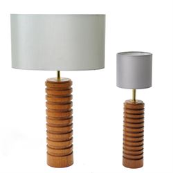 Two mid-century teak and brass table lights, excluding fittings H30cm and H23cm (2)