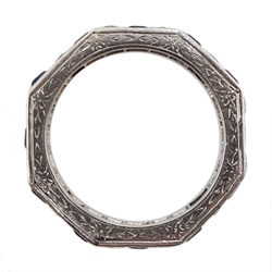 Palladium sapphire and diamond eternity ring, octagonal design, circa 1940's