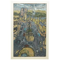 Barry De More (Yorkshire 1948-2023): 'Ebeneezer Along Bull Green', oil and impasto on board signed titled and dated 2013 verso 73cm x 48cm