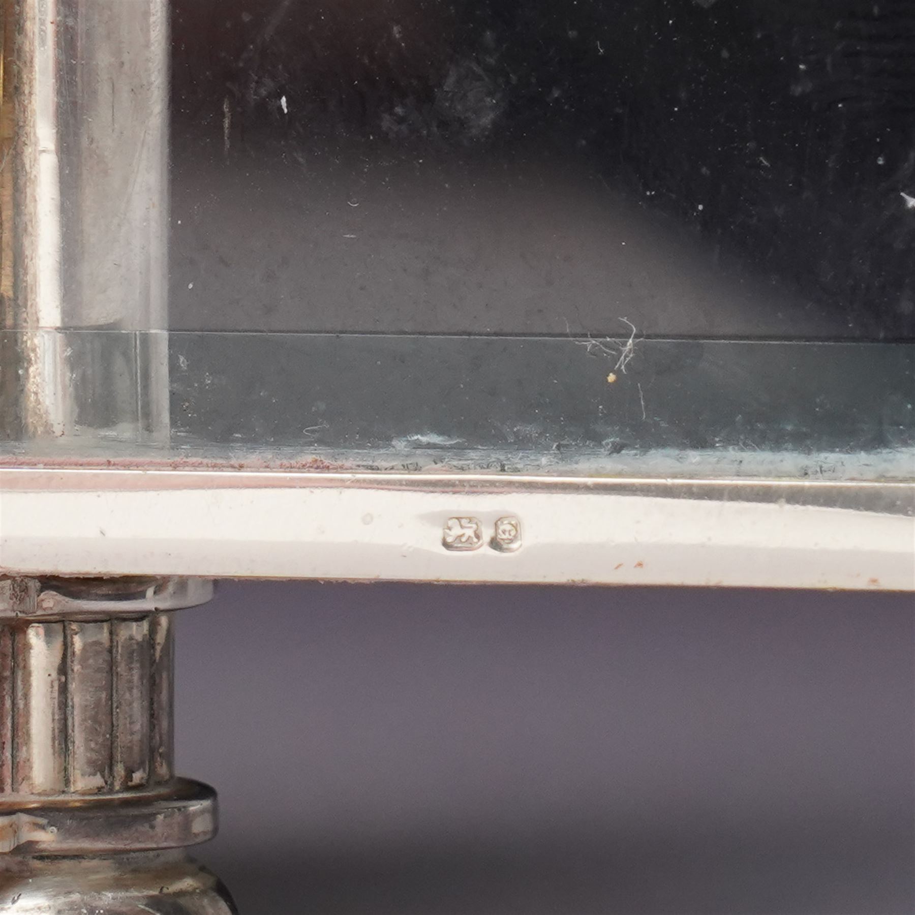 Chas Frodsham, London - Miniature carriage clock with white dial in engraved silver case on compressed bun feet, London assay H10cm 