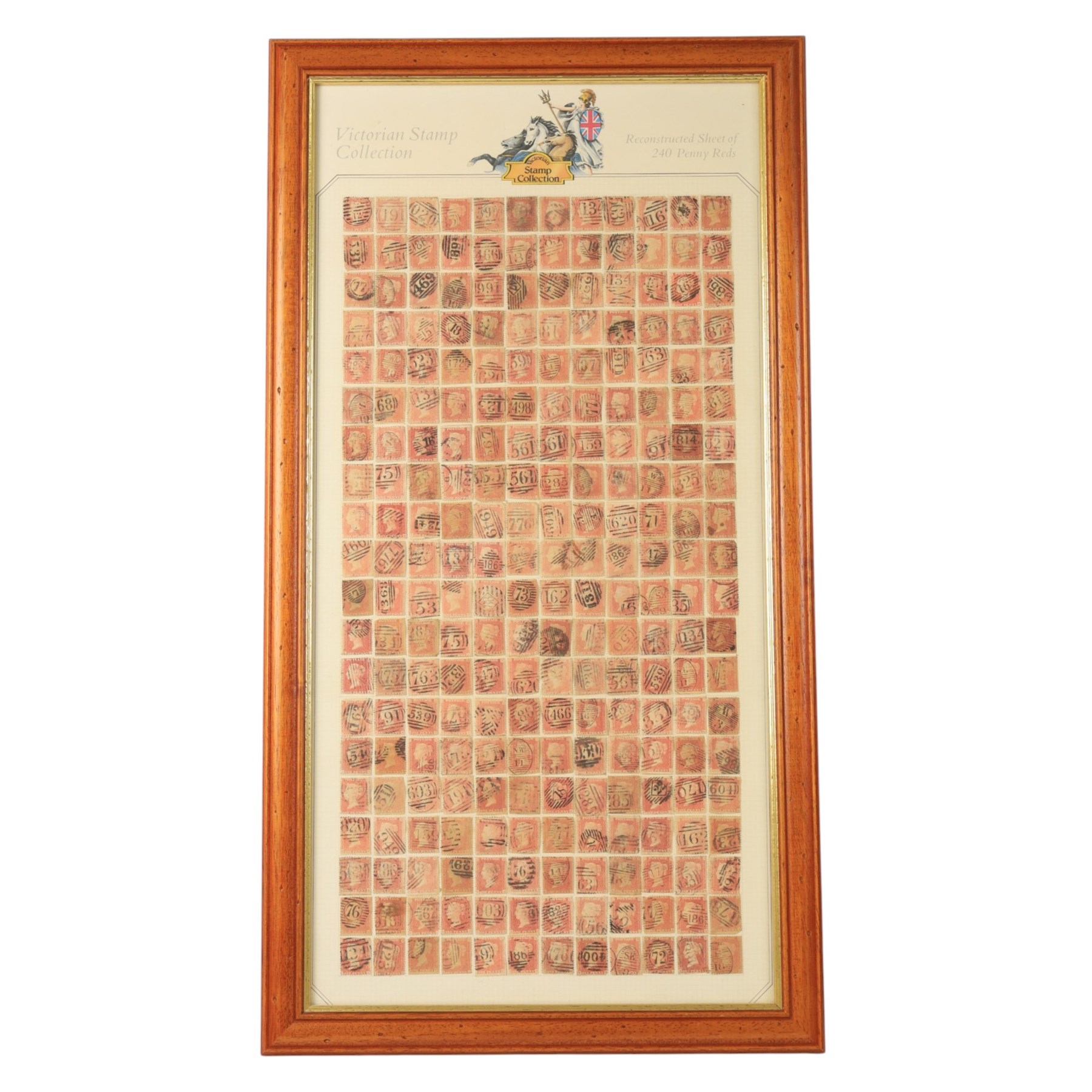 Reconstructed sheet of 240 Queen Victoria penny red stamps, and a Queen Elizabeth II 1966 'England Winners' full sheet of four pence stamps, both framed (2)