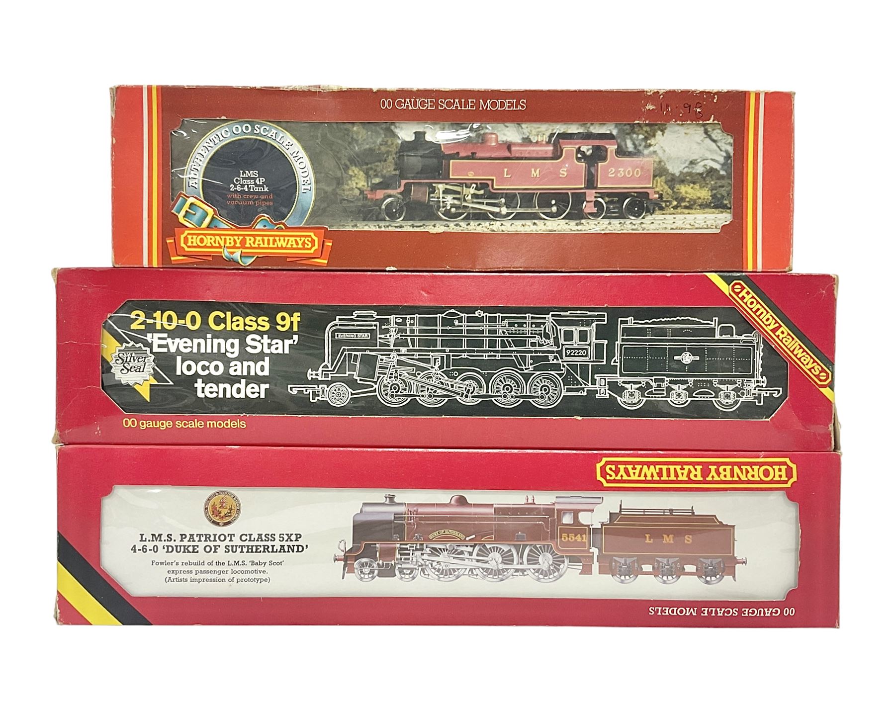 Hornby ‘00’ gauge - LMS Class 4P 2-6-4 Tank locomotive no.2300; Class 9F ‘Evening Star’ 2-10-0 no.92220; LMS Patriot Class 5XP ‘Duke of Sutherland’ 4-6-0 no.5541 (3) 