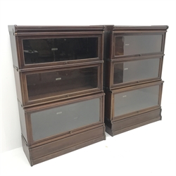  Pair Globe Wernicke mahogany three tier stacking library bookcases, W87cm, H127cm, D32cm  