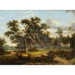 Nasmyth Family (British c.1841-1861): Wooded Landscape, oil on panel signed, mid 19th century Windsor & Newton 'Prepared Panel' label verso 45cm x 60cm
