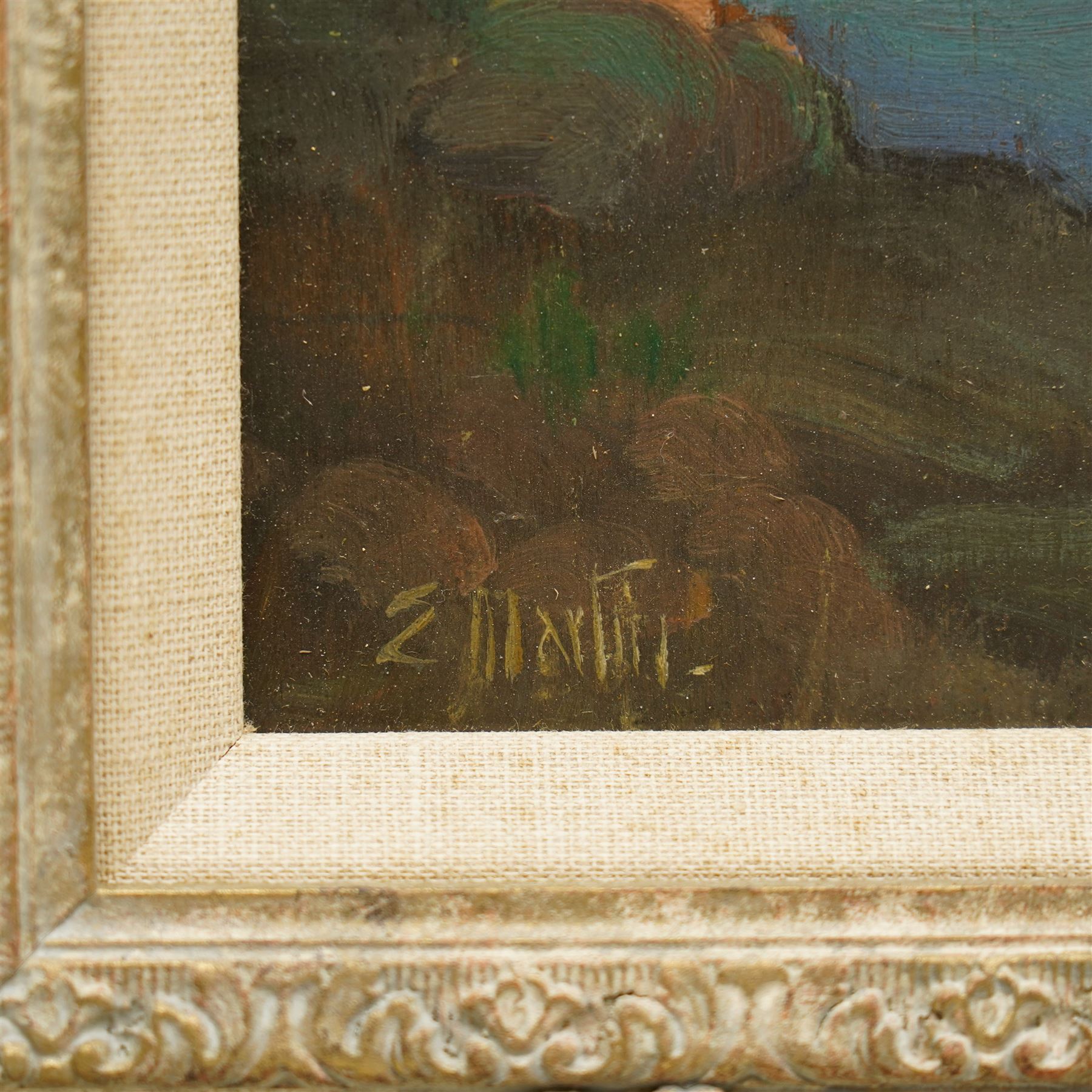 E Martin (Continental Mid-20th century): Sailing Boat by Mediterranean Harbour, oil on board signed 19cm x 37cm 