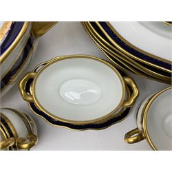 Pirkenhammer of Czechoslovakia Carlsbad pattern tea and dinner for twelve place settings to include dinner plates, soup bowls, side plates, covered tureen, tea cups and saucers, coffee cups and saucers, teapot, milk jug, covered surier, etc, with an addition twelve dinner plates (110)