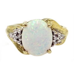  9ct gold opal and diamond ring, hallmarked   