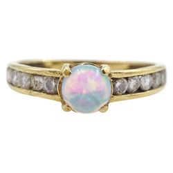 9ct gold opal solitaire ring with cubic zirconia set shoulders, hallmarked