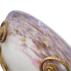 Muller Frères Lunéville - 1920's Art Deco wall light, the purple frosted glass bowl set in a gilt metal stylised wall mount, signed to bowl, H29cm