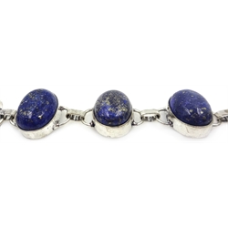  Silver lapis lazuli bracelet stamped 925, similar pair of pendant ear-rings and brooch  