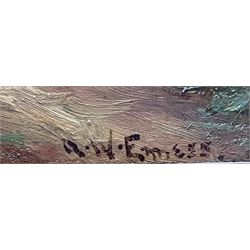 Augustus William Enness (British 1876-1948): Henrietta Street East Cliff Whitby and Driving Sheep on a North Yorks Moorland Track, pair oils on canvas one signed the other signed with initials 24cm x 34cm (2)