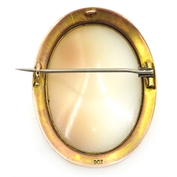 Cameo brooch in scrolled 9ct gold surround stamped 9ct 5cm