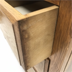 Edwardian oak chest, moulded top, two short and two long drawers, shaped plinth base, W107cm, H82cm, D46cm