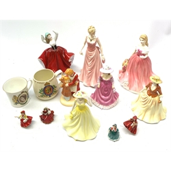  A collection of figurines, to include a selection of Royal Doulton fgurines, Autumn Stroll HN4588, Spring Time HN4586, Summer Breeze HN4587, Rosie HN4094, Karen (a/f), four small examples, etc.   