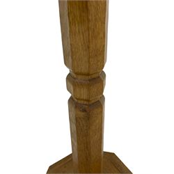 Mouseman - oak standard lamp, octagonal tapered column on octagonal base carved with mouse signature, by the workshop of Robert Thompson, Kilburn
