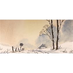 Digby Page (British 1945-): Winter Countryside Landscapes, pair watercolours signed 9cm x 20cm (2)