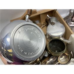 Collection of silver plate to include teapots, coffee pots, milk jug, sucrier, serving spoons, etc, together with pewter tankards 