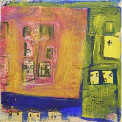 Gillian Ross Kelsey (British 1935-2025): 'Stone Circle', acrylic on board unsigned 46cm x 46cm