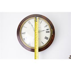 Late Regency drop dial wall clock, the white 19cm dial inscribed 'James Heselton, Beverley' with single fusee eight day movement in brass inlaid mahogany case H38cm 