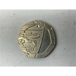 Queen Elizabeth II undated error twenty pence coin, from 2008