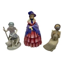  Royal Doulton figure A Victorian Lady HN728, together with German figure of woman with geese and a Willow Tree figure Grandmother