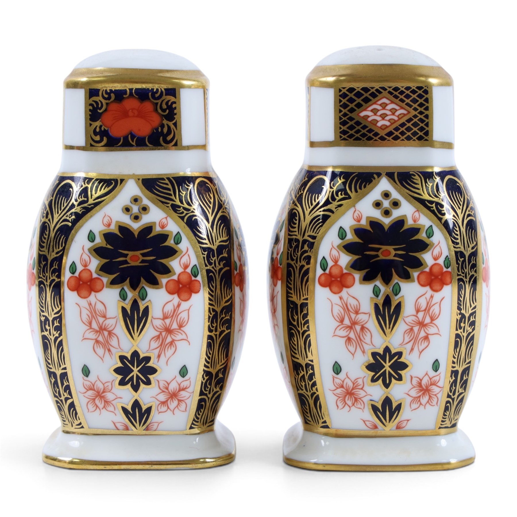 Royal Crown Derby Old Imari 1128 pattern cruet set, comprising salt, pepper and mustard pot 
