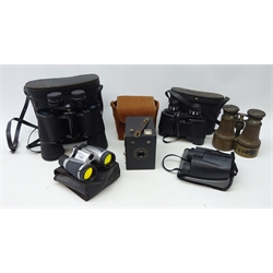  Pair of Prinz 10X50 binoculars, 'Sewill Liverpool' binoculars, various other binoculars and a Kodak 'Popular Brownie' (6)   