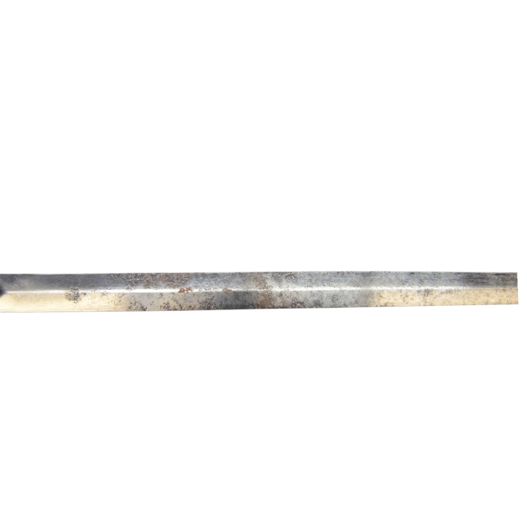 Victorian Bandsman's short sword, with 52cm double edge blade, the brass handle with VR Cypher, with brass and leather scabbard, scabbard marked V W-18, L67cm 