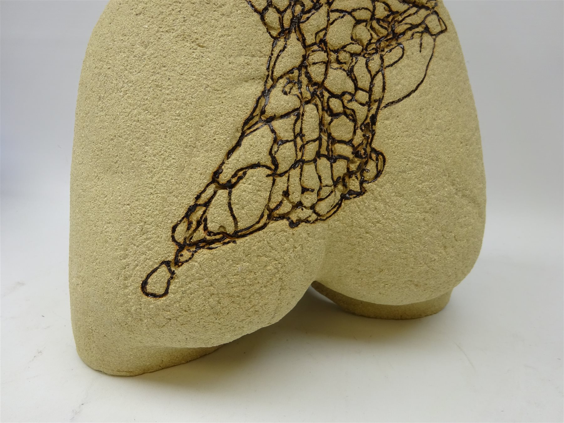 Large crank clay stoneware female torso with glaze detail by Jude Howe