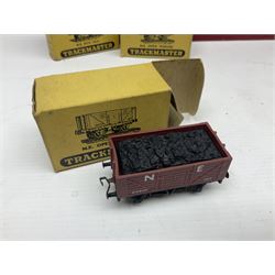 Hornby Dublo - 4620 Breakdown Crane No.133 in red with Match Trucks; boxed; another unboxed 4620 Breakdown Crane No.144 in black 'Cowans Sheldon' with Match Trucks; and nine Trackmaster goods wagons comprising three GW Open Wagons, two GW box vans, three NE Open Wagons and one NE Box Van; all boxed (11)