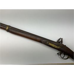 19th century continental flintlock musket for restoration or display, the studded walnut full stock with brass mounts, lock stamped with bumble bee logo possibly for Dresse-Laloux & Cie Liege, under barrel ramrod and one sling swivel, proof marks visible, L166.5cm