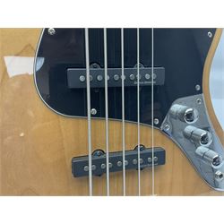 Fender Squier five-string jazz bass guitar; natural finish with Duncan Designed pick-ups; serial no.ICS11097557; L118cm