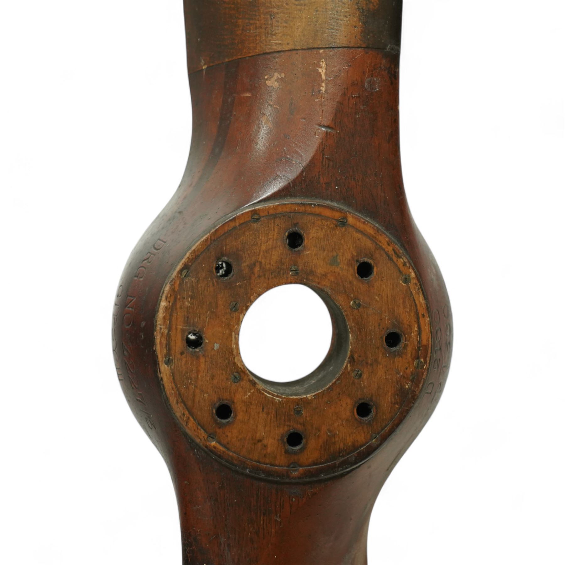  WWII aircraft wooden aircraft propellor with aluminium blade edges, possibly from a De Havilland Gipsy, propellor stamped 