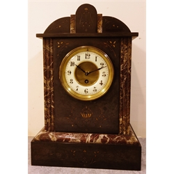  Victorian black slate and marble mantel clock, H39cm  