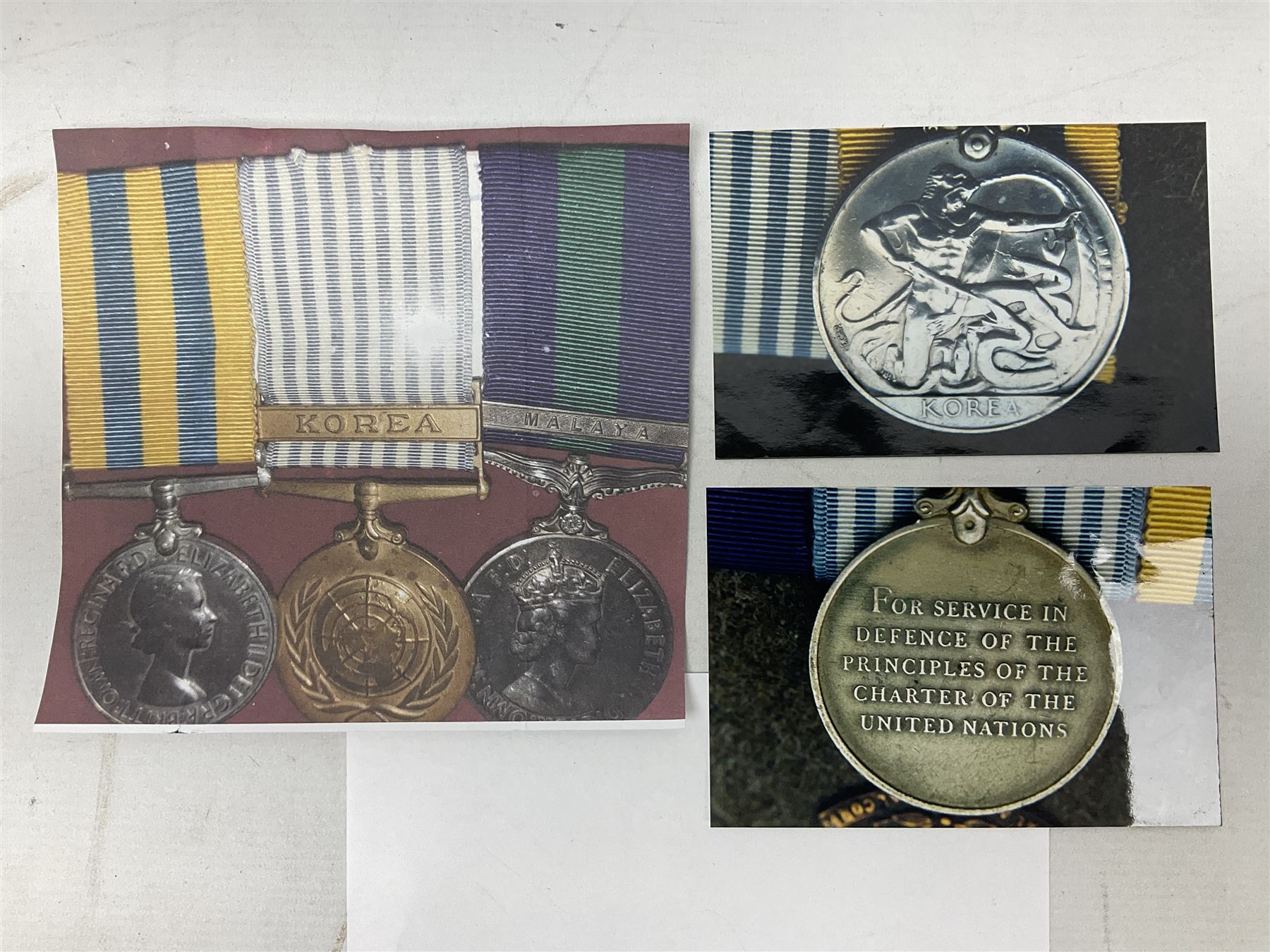 Korean War group of three medals comprising ERII Korea Medal awarded to 22307852 Pte. M. McGill R.A.M.C., UN Korea Medal and ERII General Service Medal with Malaya clasp to 22307852 Cpl. M. McGill R.A.M.C.