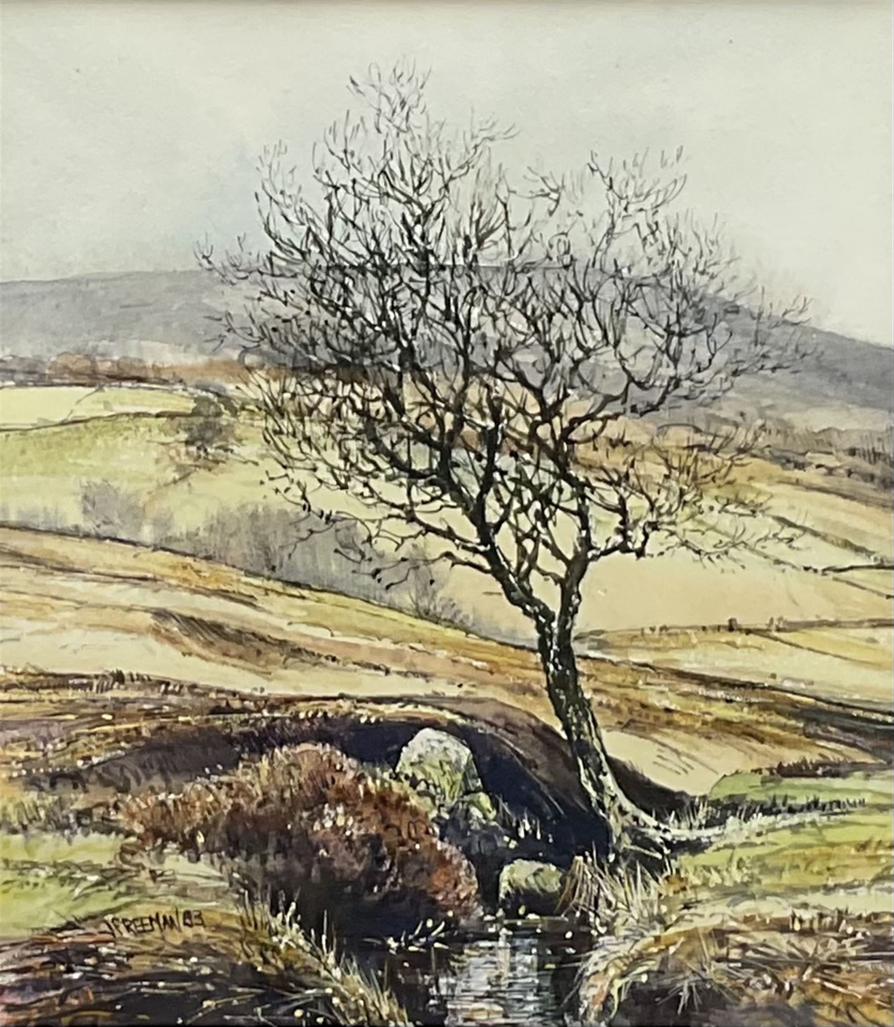 John Freeman (British 1942-): Yorkshire Moors Landscapes, two watercolours signed and dated '83 together with a signed print after the artist max 27cm x 28cm (3)