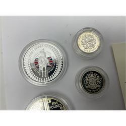 Thirteen silver coins, including Queen Elizabeth II Solomon Islands 2002 sterling silver five dollars, Alderney 2002 sterling silver five pounds, Fiji 2002 sterling silver ten dollars, United Kingdom 2003 one ounce fine silver Britannia, 2003 'Give Women The Vote' fifty pence etc, all with some form of certificate