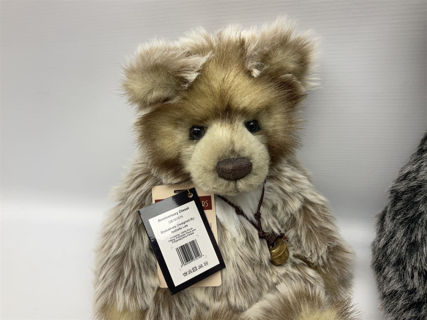 Six Charlie Bears, comprising Bert CB131306, Hattie CB614865, Brodie CB124902, and Anniversary Diesel CB151575, each designed by Isabelle Lee, and Bibble CB630036B, and Edwin CB131298, both designed by Heather Lyell, all with tags