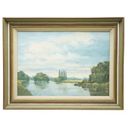 William Burns (British 1923-2010): 'Swans a Swimming', oil on board unsigned, titled verso 34cm x 49cm
Provenance: consigned by the artist's daughter - never previously been on the market