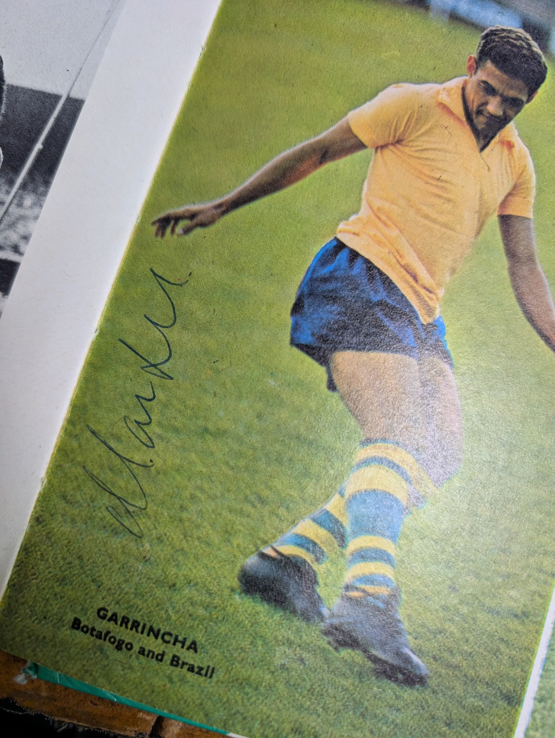 'World Cup 1966 England' hardback book, signed to inner front page by thirteen legendary footballers, to include Bobby Moore, Pele, George Cohen, Bobby Charlton, Alan Ball, Nobby Stiles, Roger Hunt, Peter Thompson, Kenneth Wolstenholme, Jairzinho, Garrincha, Martin Peters and Geoff Hurst, with certificate of authenticity from Chaucer Auctions