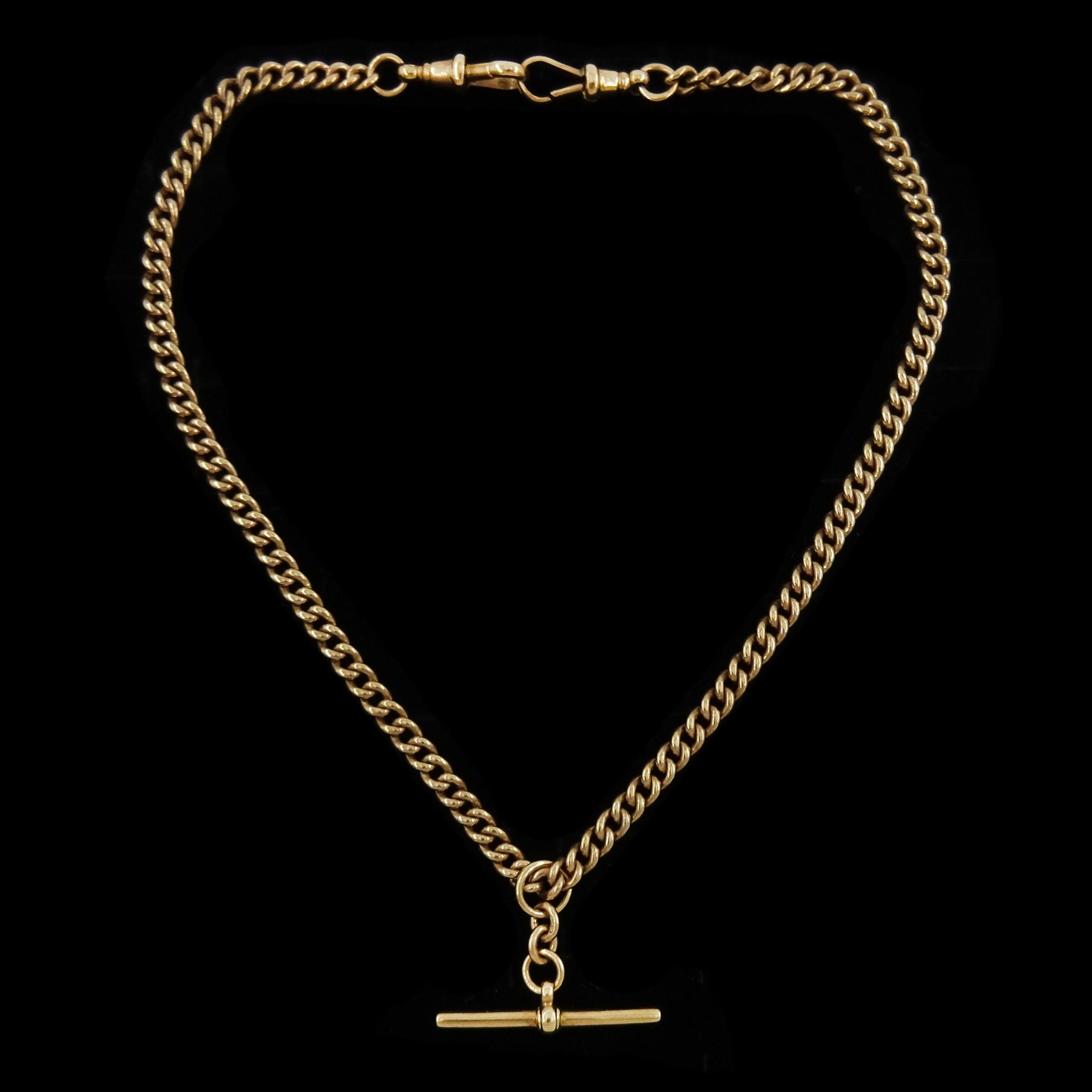 Early 20th century 9ct rose gold Albert watch chain by John Grinsell & Sons, each link stamped 9.375